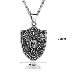 Collier pendentif ange en acier inoxydable 316 plaqué or 14k 18k, style médiéval vintage, résistant à l'eau et inaltérable, pour homme - Product Image 6