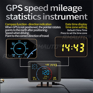 DC5-24V เครื่องวัดความเร็ว GPS สำหรับรถยนต์แบบมัลติฟังก์ชั่น HUD จอแสดงผลบนกระจกหน้ารถ พร้อมเข็มทิศ วัดความสูง อุณหภูมิ ความชื้น - Product Image 4