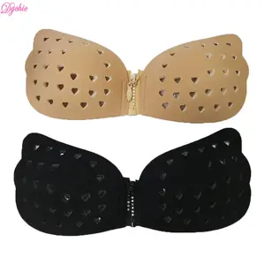 Lady Sexy Sponge Heart shape Breathable Washable Strapless Lingerie Hole Breast Full Up Brassiere with Zipper