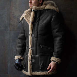 Chaqueta de invierno para hombre con capucha de piel auténtica de una pieza, chaqueta tejida impermeable, abrigo grueso con cuello de piel sintética