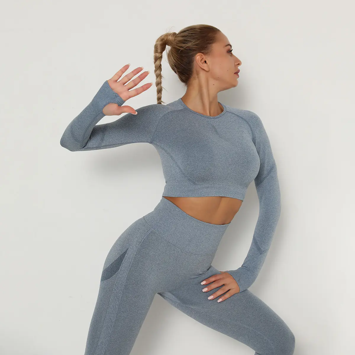 24 Colors Wholesale Custom LOGO high quality Breathable Sport wear running Set two-piece knitted Seamless Women tight Yoga Suit