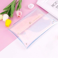 Trousse de maquillage holographique en PVC, transparente, stylée, pour cosmétiques, avec bouton-pression, irisé, pour maquillage