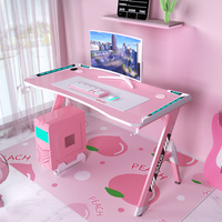 Bureau de jeu AOR couleur rose modèle H, surface en fibre de carbone, cadre en métal, PC 55 pouces, lumières LED, grand tapis de souris pour ordinateur, bureau à domicile