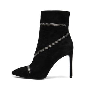 Black Faux Suede High Heel Booties Womens Heeled Ankle <strong>Boots</strong> <strong>with</strong> <strong>Chain</strong> Ladies Autumn Winter Shoes - Product Image 1