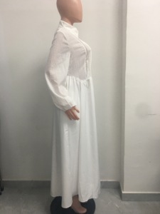 Vestido Maxi Blanco con Cuello Mandarín para Mujer - Manga Larga, Botones al Frente, Plisado, Estilo Boho, Ropa de Mujer, Vestidos de Moda - Product Image 5