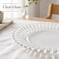 Assiettes de présentation empilables en verre festonné 235 mm – Assiettes de dîner transparentes à bordure en forme de pétale pour la maison et les mariages