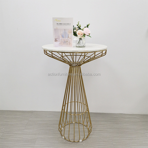 Multicolor Stainless Steel Gold Metal With <strong>Round</strong> Marble High <strong>Table</strong> <strong>Bar</strong> <strong>Stool</strong> for Event Wedding Outdoor Party - Product Image 1