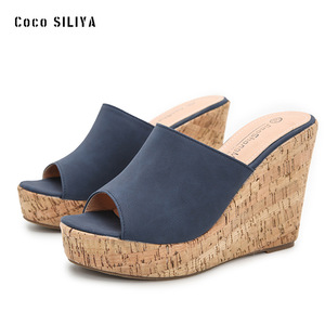 Coco SILIYA Sandales compensées pour femme en faux daim à bout ouvert, plateforme en liège, à enfiler, chaussures d'été rehaussantes - Product Image 2