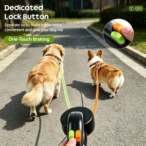 Laisse rétractable double pour chien, automatique, extensible, avec lumière LED, coupleur 360°, robuste, réglable, en tissu solide - Product Image 4