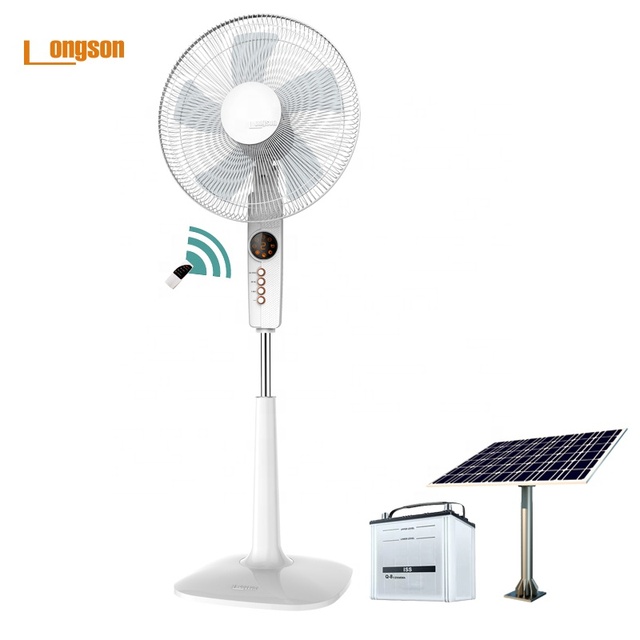 Customize Logo Solar & Battery Powered 16-Inch Stand Fan Remote Control LED Display Adjustable Height Timer-Outdoor Hotel Use