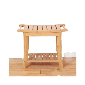 Silla de ducha de alta calidad, asiento de madera, taburete de baño, silla de baño, asiento de esquina, Banco de ducha redondo de madera con estante de almacenamiento