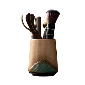 Juego de Utensilios para Té de Seis Piezas, Madera de Ébano, Herramientas de Té Kung Fu, Completo con Cuchara, Pinzas, Cuchillo, Cepillo, Forma Cilíndrica, Origen Dehua - Product Image 5
