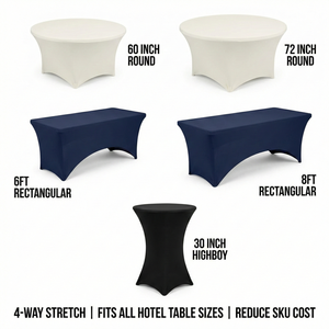 Housse de table extensible en spandex noir résistant aux rayures, 72 pouces, ronde, imperméable, écologique, personnalisable, pour la restauration - Product Image 5
