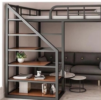 Lit mezzanine en acier robuste avec escalier en bois, design moderne pour chambre à coucher, taille et couleur personnalisables, tailles Queen/Full/King