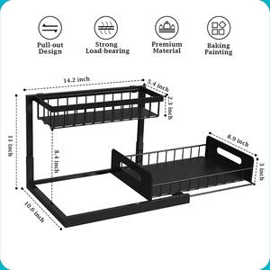 Étagères en métal à 2 niveaux coulissants pour accessoires de cuisine Étagères pour épices Organisateur <span class=keywords><strong>sous</strong></span> l'évier - Product Image 2