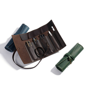 Astuccio da Viaggio Arrotolabile in Vera Pelle Personalizzato OEM ODM per Penne Stilografiche, Matite e Penne a Sfera - Custodia per <span class=keywords><strong>Artisti</strong></span> - Product Image 1