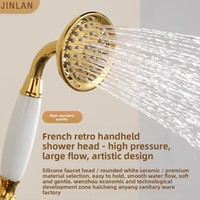 Ensemble de douche à main rétro tout en cuivre, accessoires dorés et argentés, style antique, avec tuyau anti-explosion et fonction pluie pressurisée