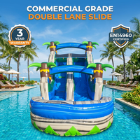 Toboggan aquatique gonflable commercial double piste palmier tropical géant en PVC facile à installer pour piscine