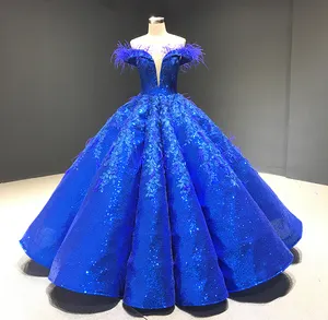 RSM66936 فساتين Quinceanera ثوب الكرة قبالة الكتف مذهلة الترتر لامعة فساتين الزفاف حزب مساء اللباس