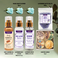Coffret cadeau spa lavande pour femme-Lotion corporelle, sel de bain, huile essentielle, fleur de savon et bougie parfumée Relaxant Home Care