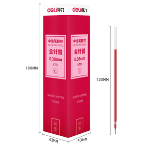 Deli Gel <b>Pen</b> <b>Refill</b> 0.38mm Red Full Needle Tube A701 Smooth Writing Student Use - Product Image 5