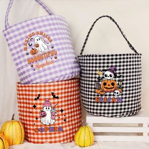 Panier à bonbons en toile écologique et durable à carreaux gingham pour Halloween, sac fourre-tout tendance pour enfants, cadeaux de farces - Product Image 2