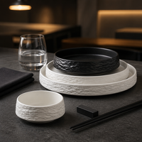 Service de vaisselle en porcelaine mate noir et blanc de style nordique, assiettes et bols en céramique écologiques, vente en gros pour restaurants et traiteurs, OEM