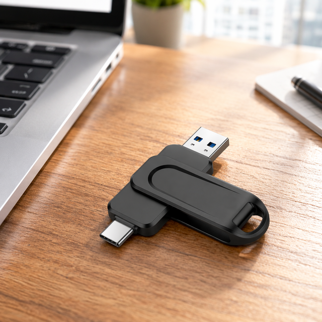 New Metal Type-C 32GB Thumb Drive with Rotatable Clip Portable Compact Design