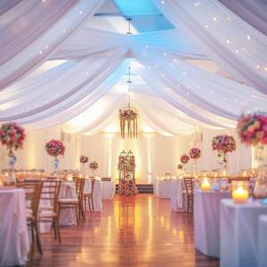 Rideaux de plafond blancs pour mariage, rideau en mousseline de soie en tissu transparent pour décoration de fête - Product Image 3