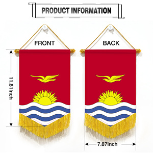 Banderín de Kiribati de 20x30 cm, Satinado, con Borlas Amarillas en la Parte Inferior del Triángulo, Varios Países - Product Image 2