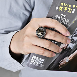 Retro Egyptian Pharaoh Eye Titanium Steel <b>Ring</b> Men's Bold <b>Statement</b> Jewelry Everyday Wear Steel And Gold Color - Product Image 1