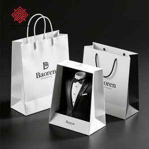 Baoren Hotsell ropa de hombre tienda de ropa Traje bolsas de papel cajas de embalaje de cera diseño personalizado impresión Logo papel ropa bolsa de regalo - Product Image 2