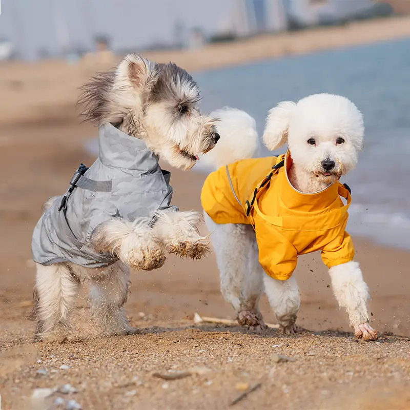 反射折りたたみ式デザイン衣装ペットレインコート黄色の固体犬レインコート防水カスタム犬服メーカー