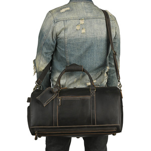 Bolsa de Viaje de Cuero Genuino para Hombre, Gran Capacidad, Negra, Estilo Vintage, Asa Suave, Color Sólido - Product Image 2
