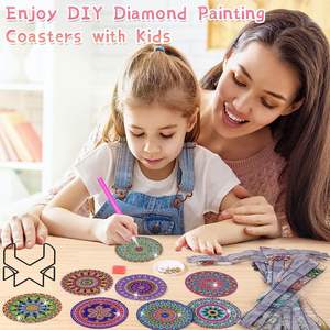 Posavasos de pintura de diamantes DIY con soporte para taza, juego de 8 piezas, mandala explosiva, imagen de porcelana azul y blanca, posavasos estético - Product Image 4