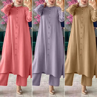 Ensemble Modeste Femme Long Manteau Pantalon Large Costume Islam Ramadan Maroc Dubaï Musulman 2 Pièces Kimono Décontracté Tenues Arabes