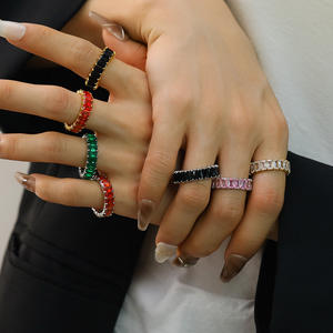 Anello in Acciaio Inossidabile con <span class=keywords><strong>Zirconia</strong></span> Cubica 5A, Gioielli di Moda CZ, Quadrato Colorato Bianco Verde Rosa con Micro Incastonature per Donne - Product Image 2