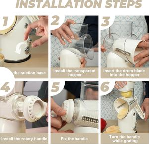 Râpe à fromage manuelle rotative 5 en 1 pour la cuisine, mandoline ronde, coupe-légumes, trancheuse à pommes de terre, hachoir à aliments, moulin à aliments sûr - Product Image 3