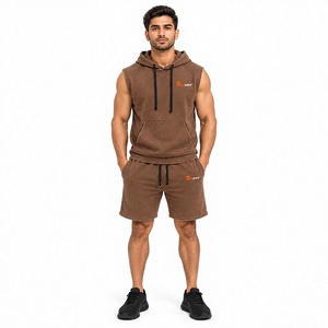 <b>Men's</b> Brown Acid Wash Sleeveless <b>Hoodie</b> <b>and</b> <b>Shorts</b> <b>Set</b> Summer Cotton French Terry Streetwear Outfit <b>Hoodie</b> Summer <b>set</b> - Product Image 1