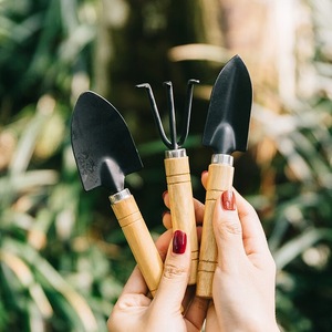 <b>Garden</b> Three Piece <b>Set</b> Iron Hand <b>Tools</b> With Wooden Handle For Planting And Soil Loosening Home Gardening Durable Manual - Product Image 1