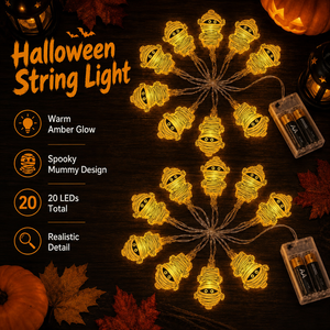 ไฟ LED รูปมัมมี่สำหรับฮาโลวีน ใช้พลังงานจากแบตเตอรี่ แสงสีเหลืองอำพันอบอุ่น สำหรับงานปาร์ตี้สุดหลอน ตกแต่งภายในและภายนอกบ้าน สวน และวันหยุด - Product Image 1