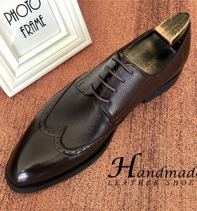 Chaussures Oxford pour hommes en cuir véritable haut de gamme, faites à la main, à bout pointu, style business formel, avec motif brocart sculpté, imperméables - Product Image 1