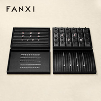 Plateau de présentation de bijoux noir, organisateur de bijoux en cuir PU pour boucles d'oreilles, bagues, colliers, pour vitrine de boutique et photographie