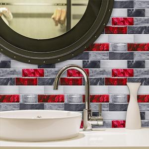 Aspecto de mármol rojo Peel and Stick Wallpaper PVC impermeable autoadhesivo azulejo Backsplash para cocina baño patrón geométrico - Product Image 2