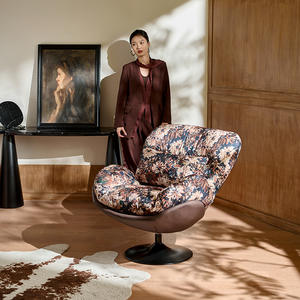 Sillón Reclinable Moderno Giratorio de un Solo Asiento, Diseño Estilo Cáscara de Huevo, Tapicería de Tela Retro - Product Image 1