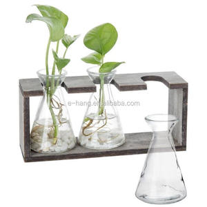 Vases hydroponiques en verre <span class=keywords><strong>avec</strong></span> support en <span class=keywords><strong>bois</strong></span> rétro, 3 béchers en verre, 2026 - Product Image 2