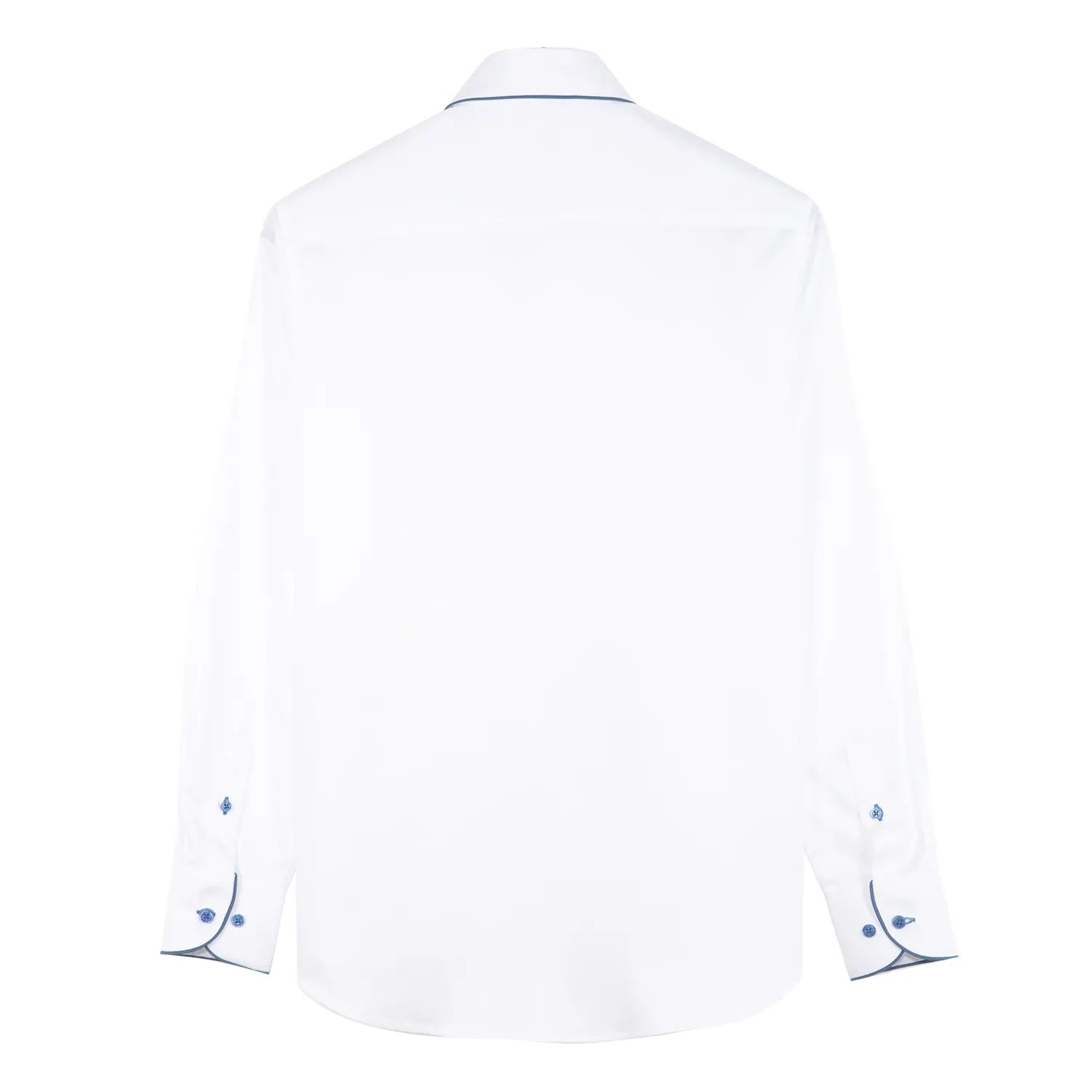 Men's Blue Trim Custom Slim Fit White Cotton Dress Shirts For Men