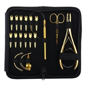 Lot de 12 outils pour extensions capillaires : Kit de pinces à micro-perles, mini-ciseaux, aiguilles à coudre pour trame, pinces de sectionnement - Product Image 1
