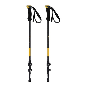Bâtons de randonnée réglables noir et jaune avec verrouillage externe, équipement de trekking extérieur - Product Image 1