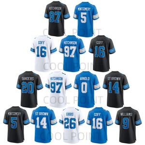 La mejor calidad #14 Mon-ra St. Brown #97 Aidan Hutchinson #26 Jahmyr Gibbs #16 Jared Goff Camiseta de fútbol americano - Product Image 1